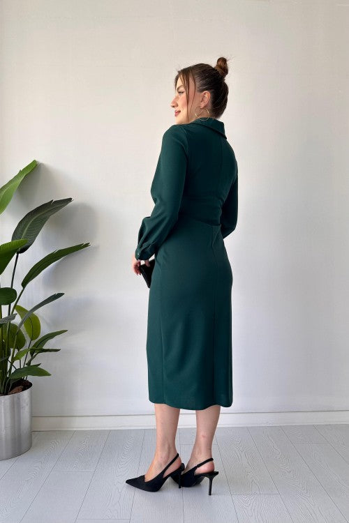 Robe chemise froncée sur la poitrine émeraude