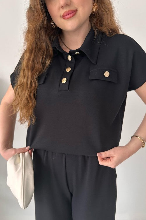 Costume en modal à boutons dorés noir
