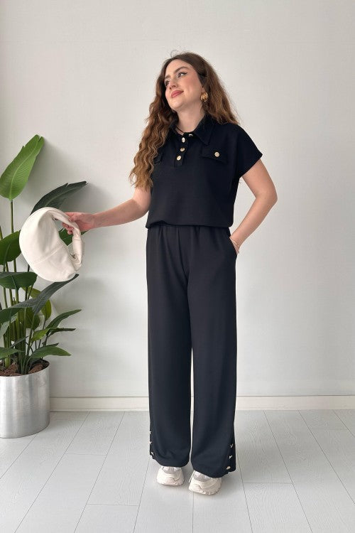 Costume en modal à boutons dorés noir