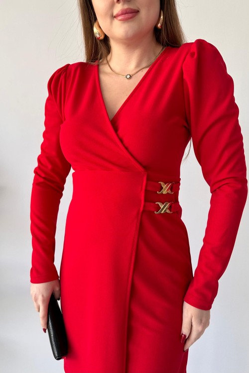 Robe en crêpe à boucles dorées rouge