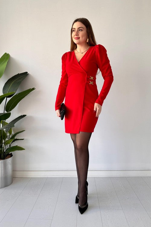 Robe en crêpe à boucles dorées rouge