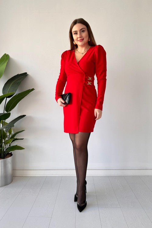 Robe en crêpe à boucles dorées rouge