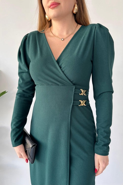 Robe en crêpe à boucles dorées Émeraude