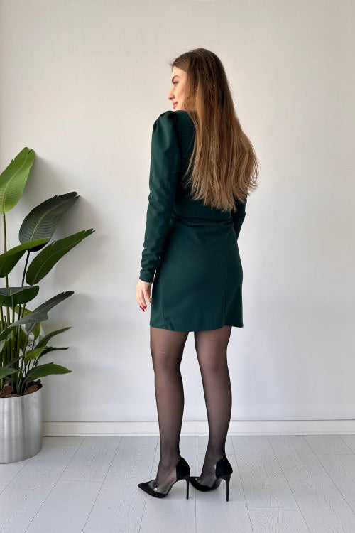 Robe en crêpe à boucles dorées Émeraude