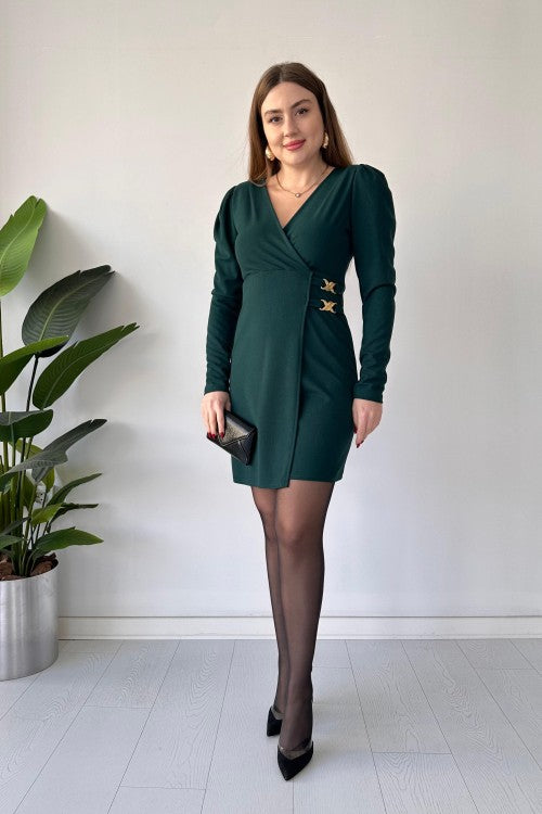 Robe en crêpe à boucles dorées Émeraude
