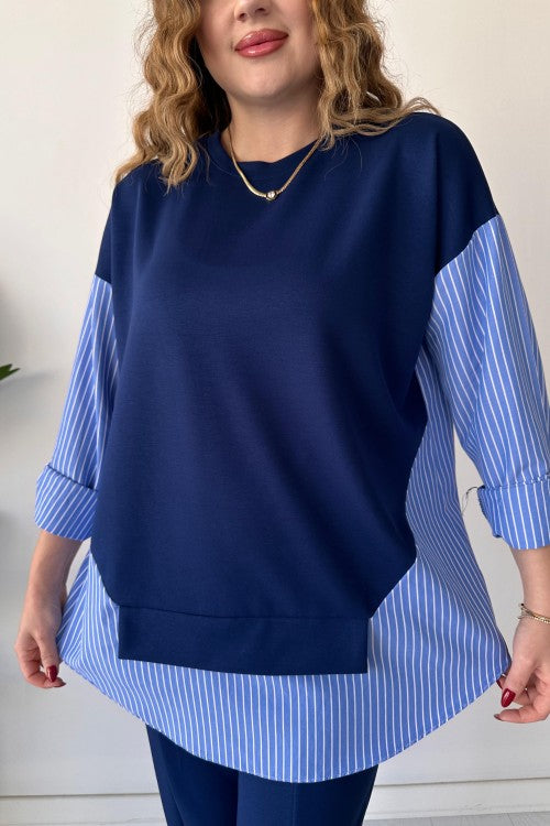 Costume en modal avec détails de chemise bleu marine