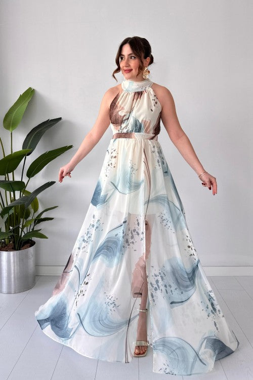 Robe licou marbrée bleue