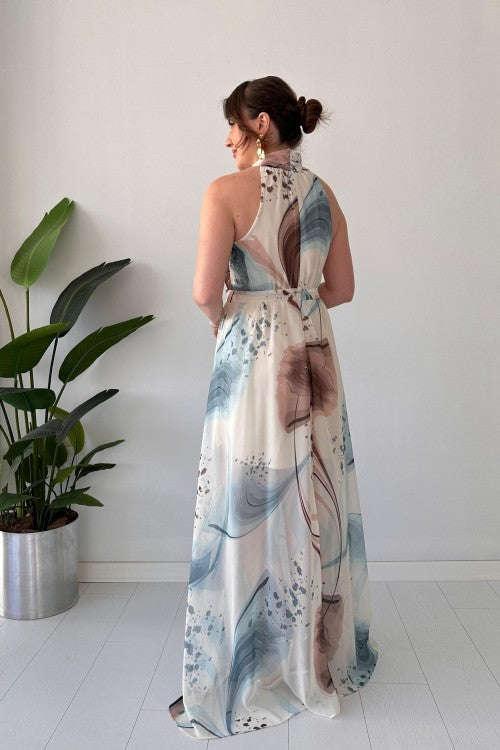 Robe licou marbrée bleue