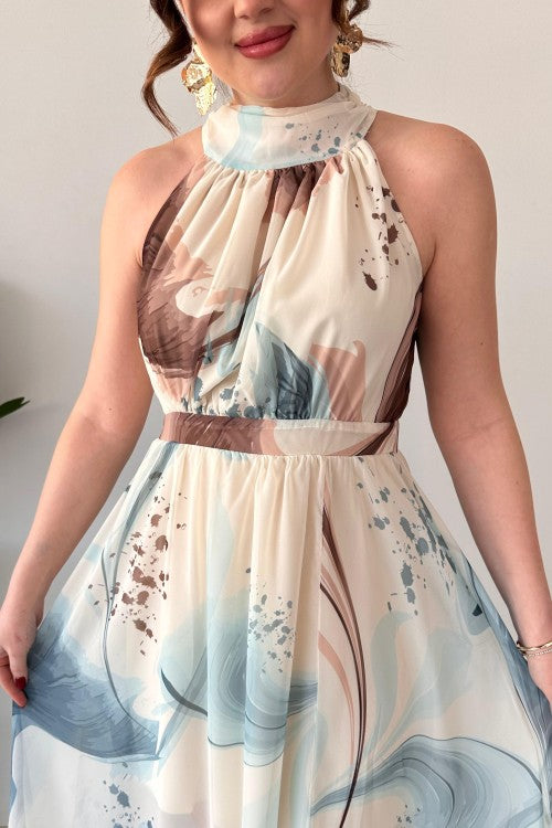 Robe licou marbrée bleue