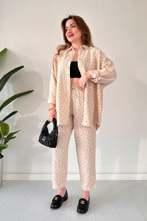 Ensemble deux pièces en lin brut beige