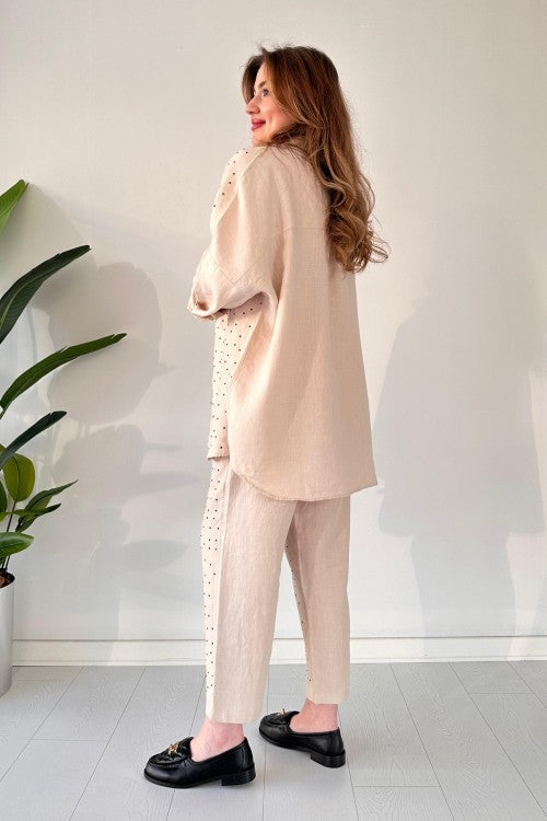 Ensemble deux pièces en lin brut beige