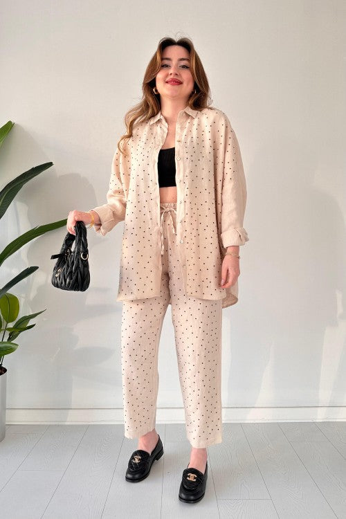 Ensemble deux pièces en lin brut beige