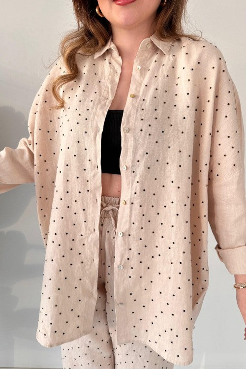 Ensemble deux pièces en lin brut beige