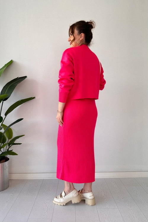 Ensemble robe pull à col perlé rose
