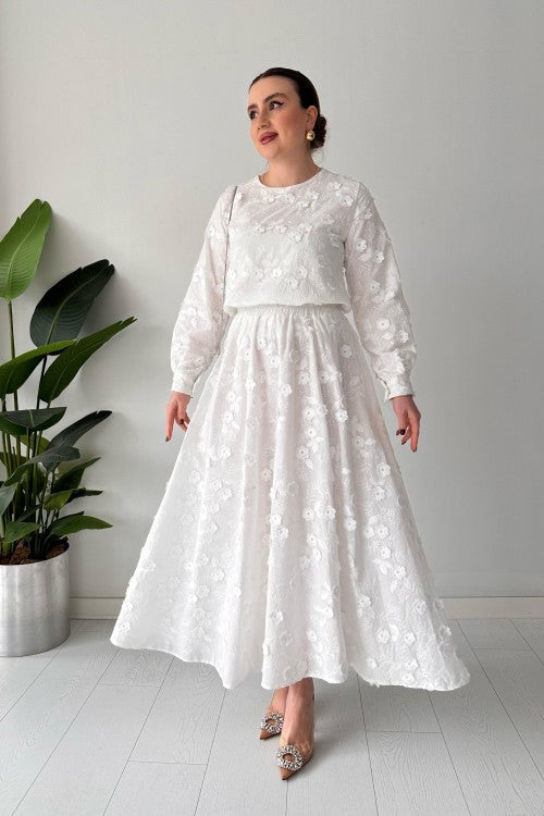 Tailleur jupe gaufré blanc