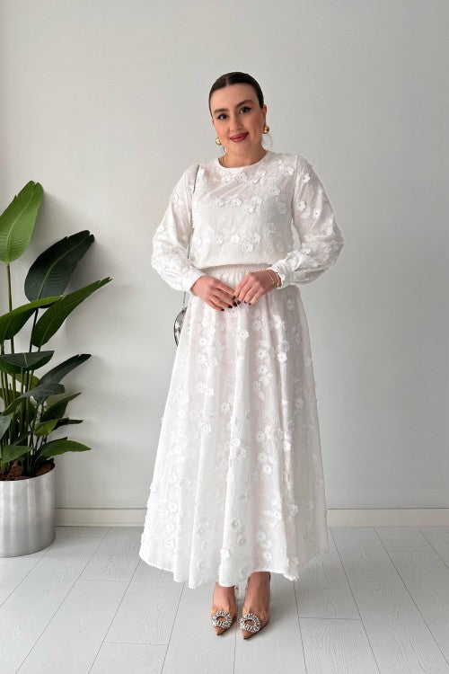 Tailleur jupe gaufré blanc