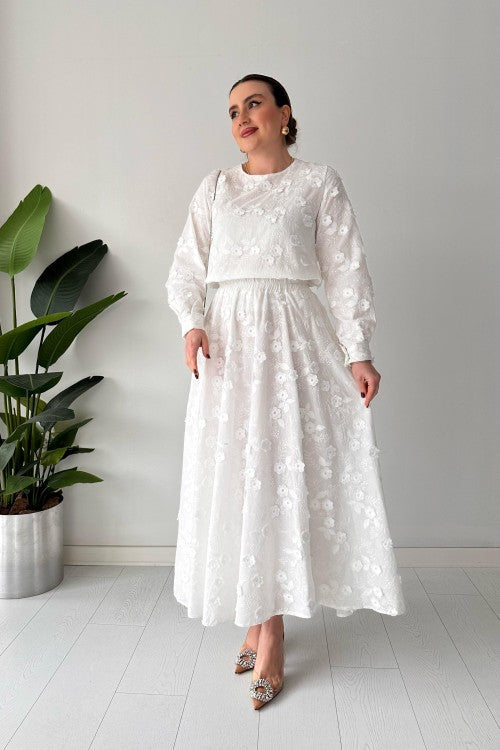 Tailleur jupe gaufré blanc