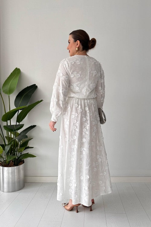Tailleur jupe gaufré blanc