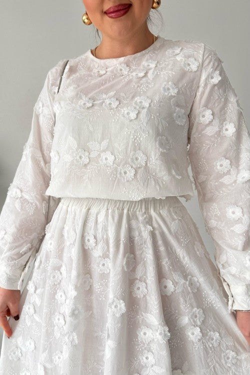 Tailleur jupe gaufré blanc