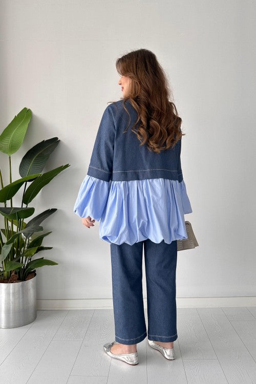 Costume en jean à boutons cœur bleu marine