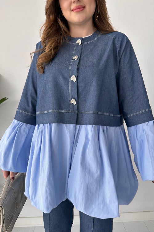 Costume en jean à boutons cœur bleu marine