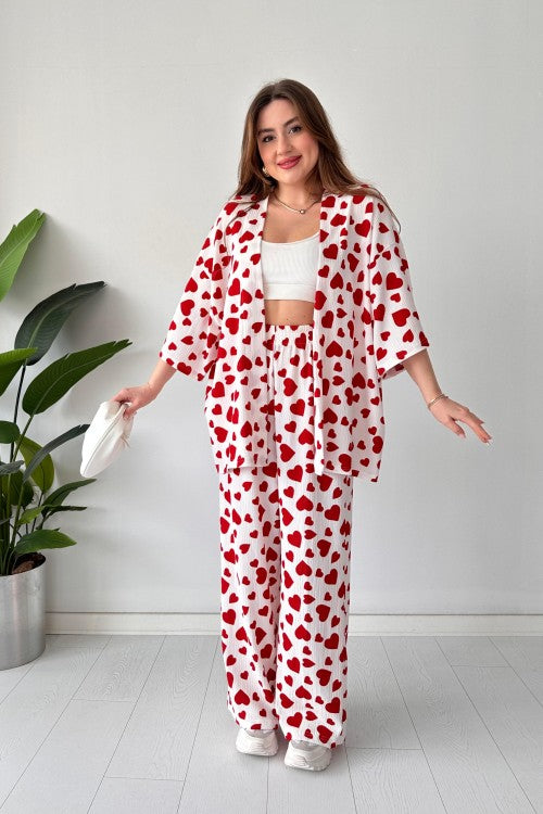 Ensemble en seersucker cœur rouge