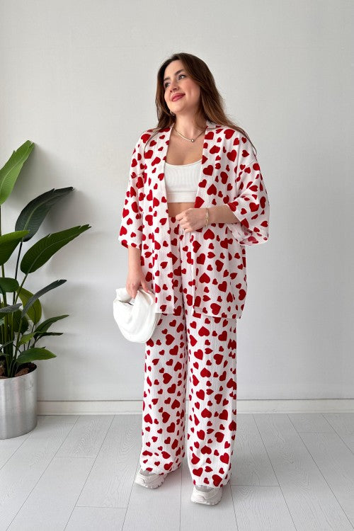 Ensemble en seersucker cœur rouge