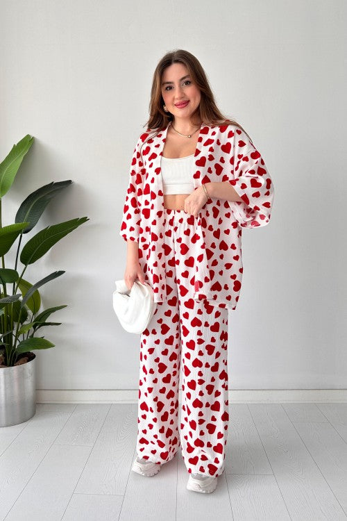 Ensemble en seersucker cœur rouge