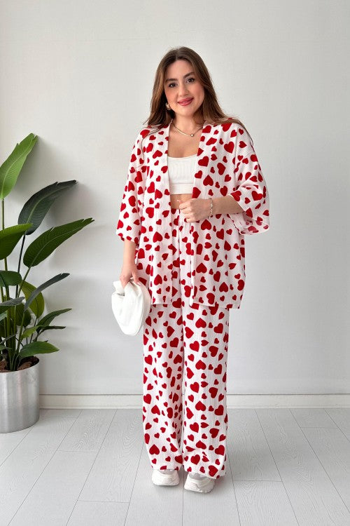 Ensemble en seersucker cœur rouge