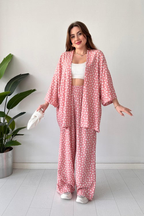 Ensemble en seersucker cœur rose
