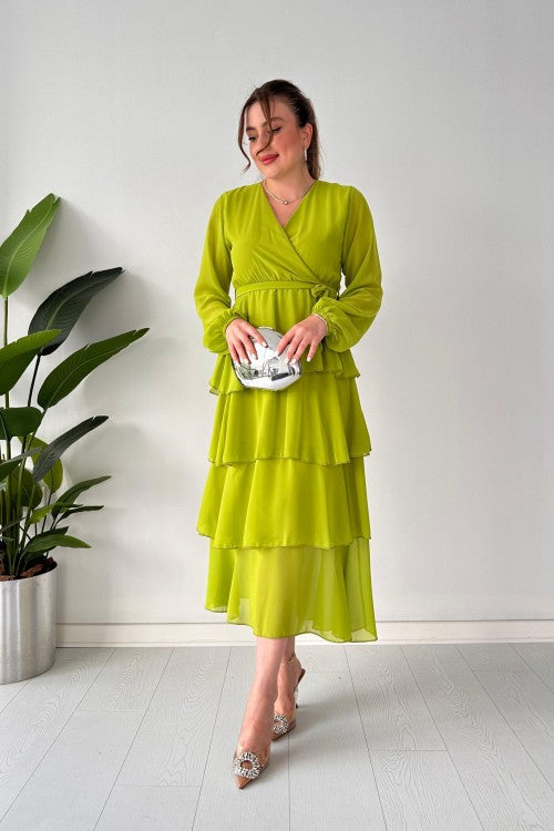 Robe en mousseline à superpositions vert pistache