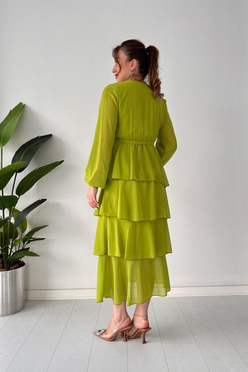 Robe en mousseline à superpositions vert pistache