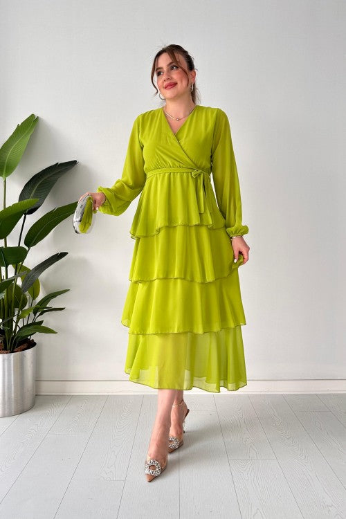 Robe en mousseline à superpositions vert pistache
