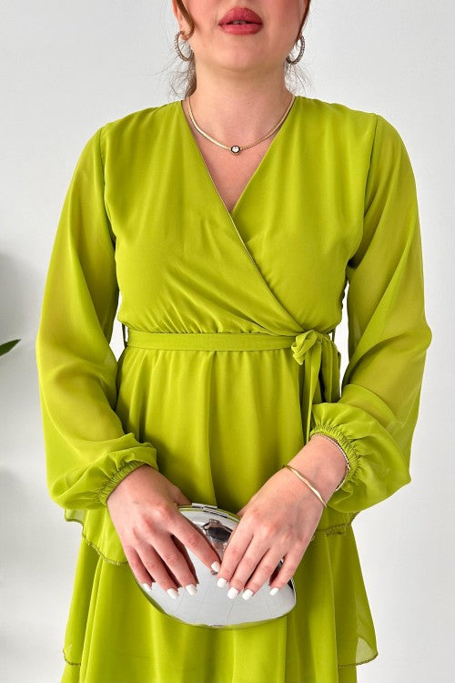 Robe en mousseline à superpositions vert pistache
