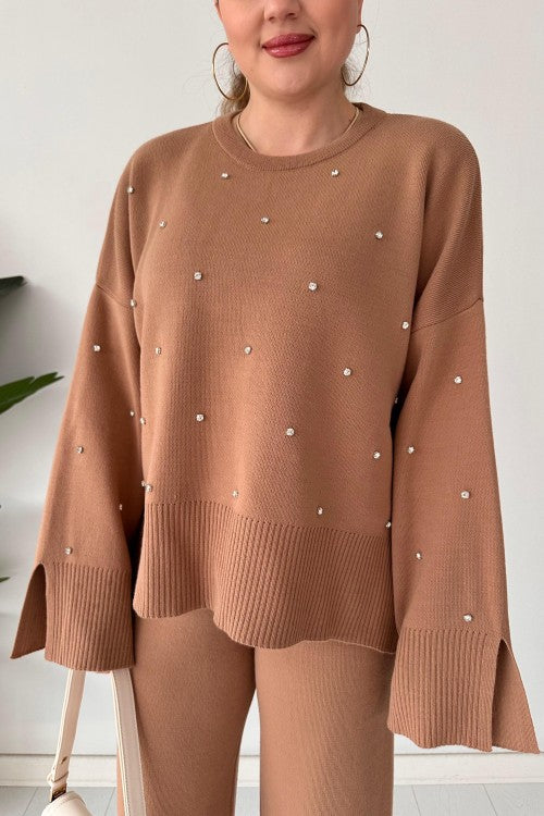Ensemble pull et tricot camel