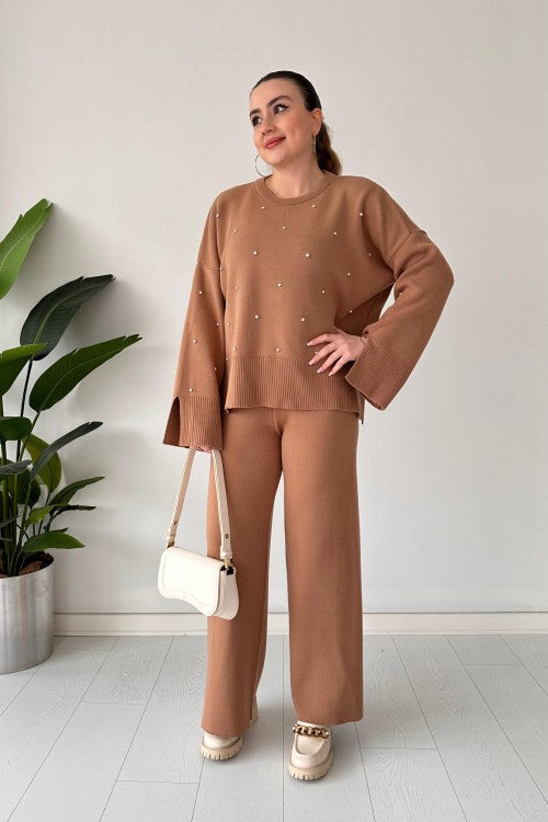 Ensemble pull et tricot camel