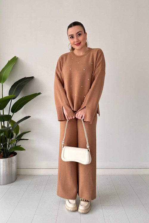 Ensemble pull et tricot camel