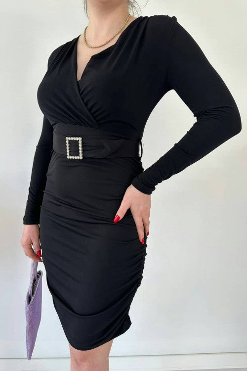 Robe en jersey ceinturée noire