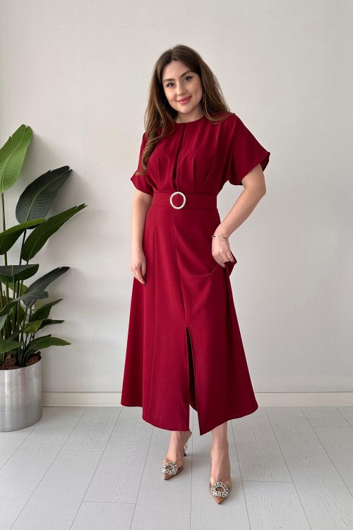 Robe ceinturée bordeaux