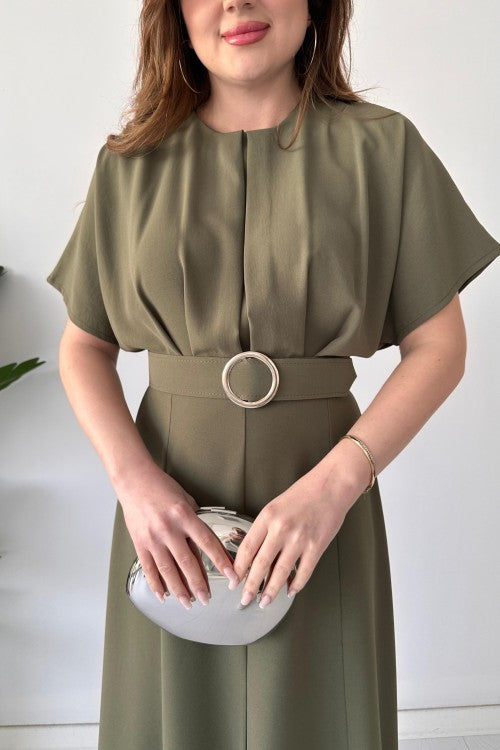 Robe de créateur ceinturée kaki