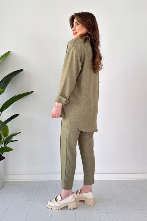 Costume deux pièces en lin kaki