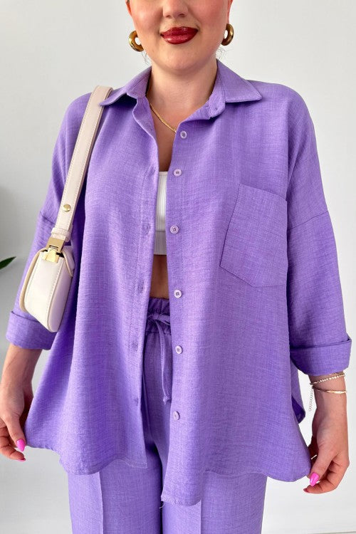 Costume deux pièces en lin lilas