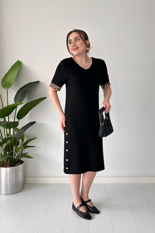 Robe en modal à motifs léopard noire