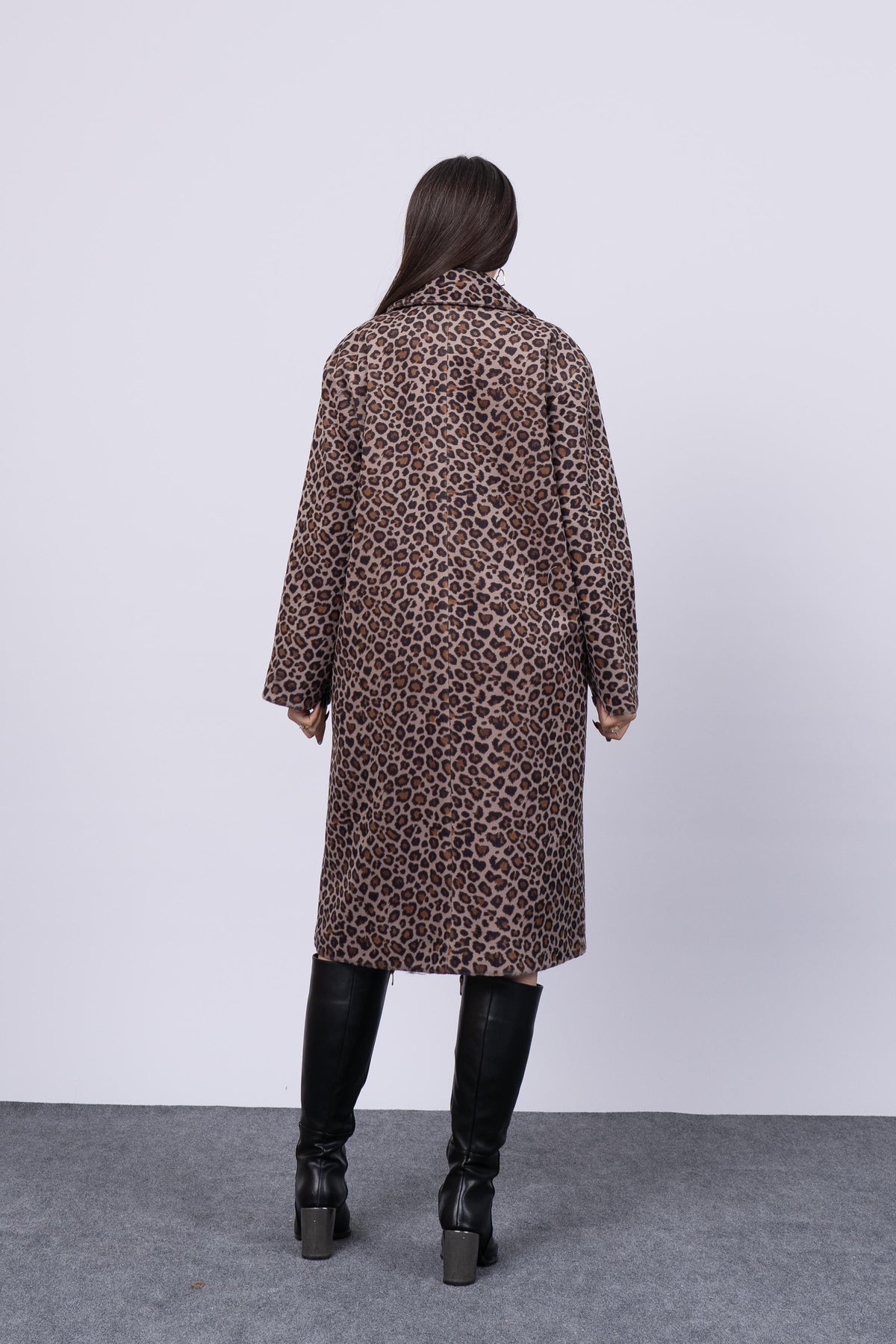 Leopar Desenli Uzun Trend Kaban 2577