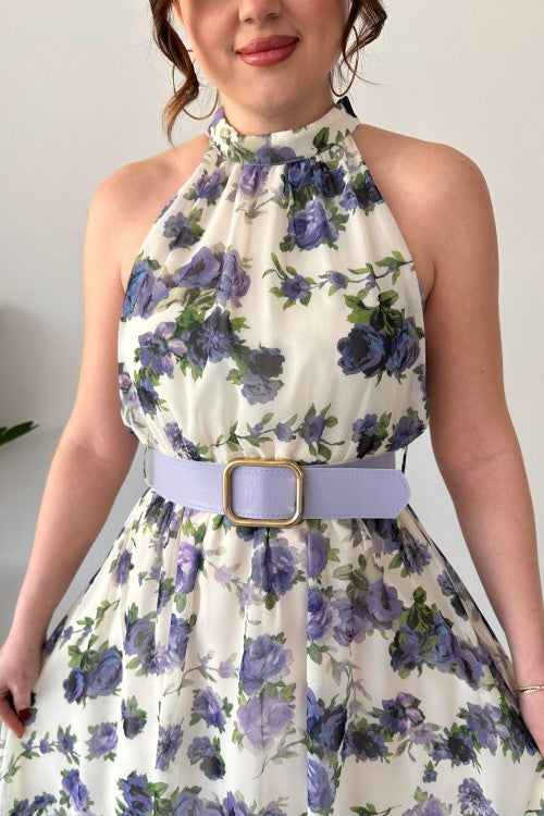 Robe en mousseline de soie à col licou Lily Lilas