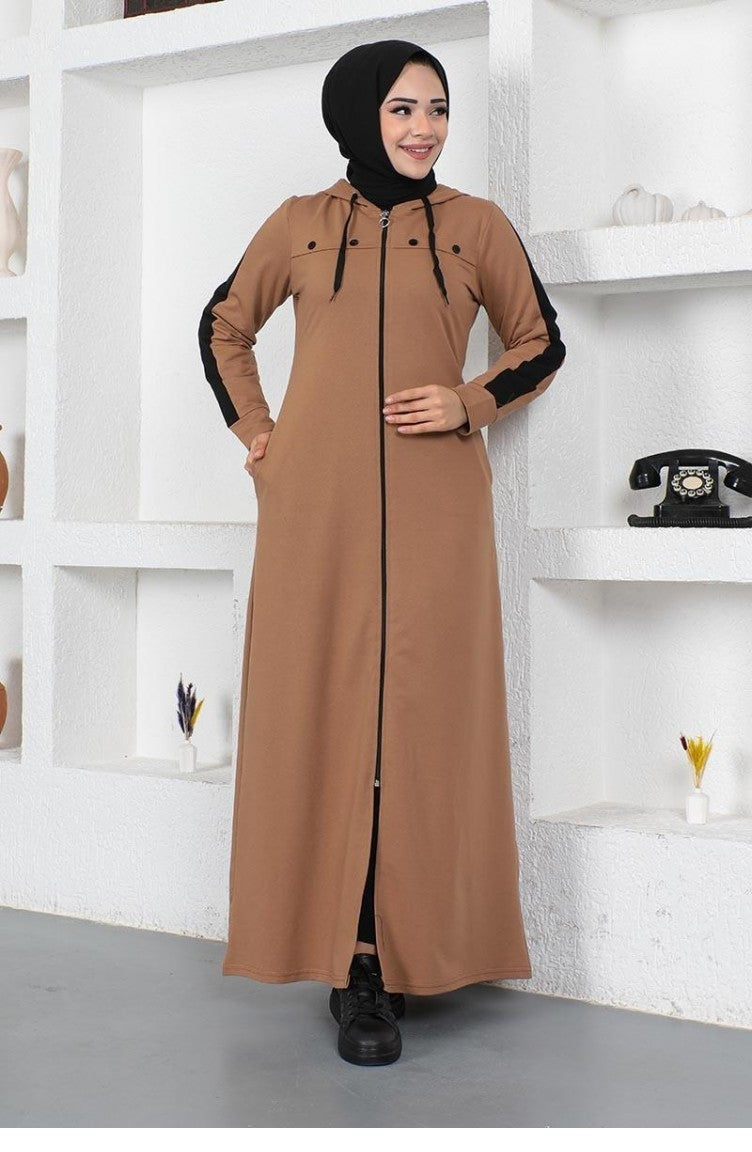 Abaya De Sport Détail Rayure Oeil D`Oiseau 2043-05 Fauve 2043-05