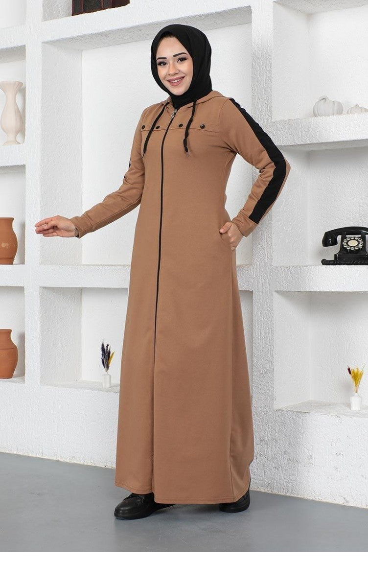 Abaya De Sport Détail Rayure Oeil D`Oiseau 2043-05 Fauve 2043-05