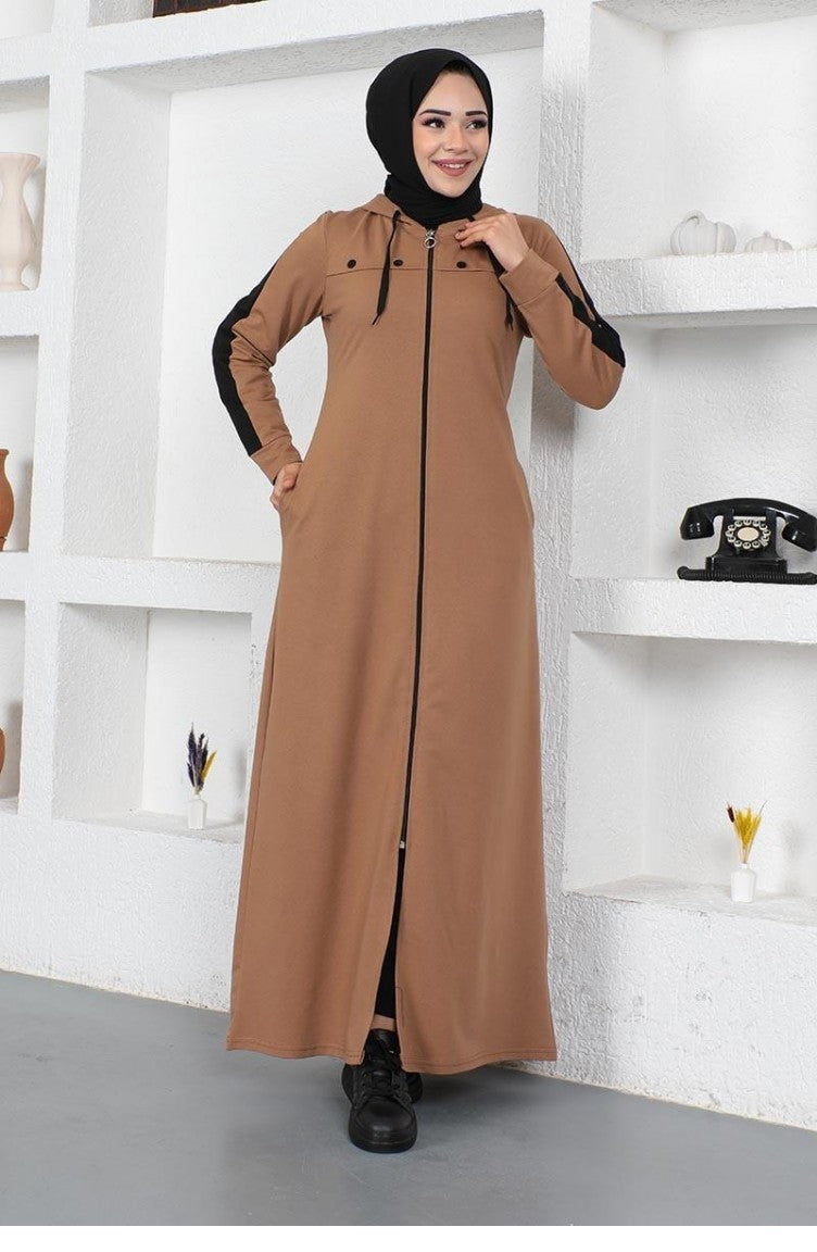 Abaya De Sport Détail Rayure Oeil D`Oiseau 2043-05 Fauve 2043-05