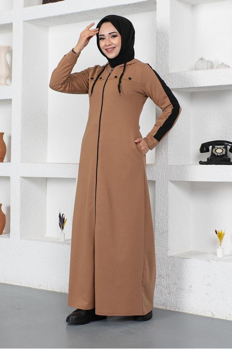 Abaya De Sport Détail Rayure Oeil D`Oiseau 2043-05 Fauve 2043-05