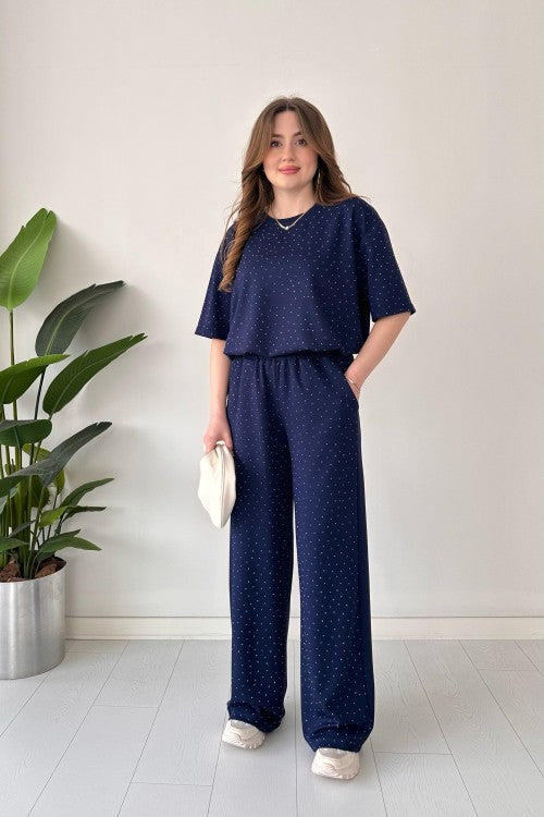 Mini-combinaison pailletée en modal bleu marine